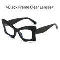 Fashionable butterfly square eyeglasses in black frame with clear lenses for women - Glossy Black Frame Transparent Lens