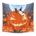 Halloween wall tapestry featuring a glowing pumpkin and cat with a wizard hat - WSJ08-Pumpkin Cat Illustration / 73X95CM (Brushed Fabric)