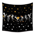Bohemian Halloween tapestry featuring dancing skeletons on a starry black fabric background - WSJ15-Black Dancing Skeletons Stars / 73X95CM (Brushed Fabric)