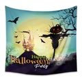 Bohemian Halloween wall tapestry with pumpkin scarecrow and spooky castle scene - WSJ13-Blue Black Castle Moon Bats / 73X95CM (Brushed Fabric)