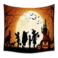 Bohemian Halloween tapestry featuring spooky castle silhouettes and glowing pumpkins - WSJ17-Orange Black Trick or Treat Silhouette / 73X95CM (Brushed Fabric)