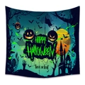Bohemian Halloween tapestry featuring pumpkins, bats and castles on blue background - WSJ18-Colorful Digital Print Halloween / 73X95CM (Brushed Fabric)