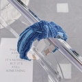 Fashionable denim knotted headband with frayed edges and vintage blue twisted design - Dark Blue Denim