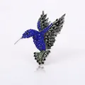 Broche colibri élégante sertie de strass bleus et verts sur une monture argentée - Bleu Foncé Base Argentée