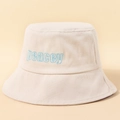 Cappello da pescatore in cotone beige unisex con ricamo peacey blu per protezione solare - M (56-58cm) / Beige