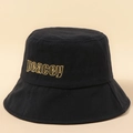 Cappello a secchiello nero minimalista in cotone con ricamo peacey dorato sul fronte - M (56-58cm) / Nero