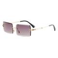 Frameless rectangle sunglasses with purple gradient lenses and golden bamboo-style metal temples - Gold Frame Double Grey