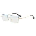 Frameless rectangular sunglasses with light blue gradient lenses and gold metal temples - Gold Frame Light Blue Gradient