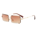 Frameless square sunglasses with brown gradient lenses and gold metal temples - Gold Frame Double Tea