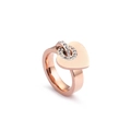 Elegante anello a cuore in oro rosa con ciondolo in zirconi pavé e finitura spazzolata - US 6 / Oro rosa