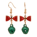 Christmas bow and bell earrings in red and green glitter finish with gold hooks - Bow Combination