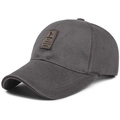 Gorra de béisbol de algodón gris oscuro con parche deportivo de cuero marrón de calidad - Ajustable / Gris con etiqueta marrón