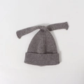 Grey knitted winter baby hat with rabbit ears bow and soft ribbed texture detail - Kids (48-53CM) / Gray