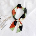 Geometric silk scarf handle wrap in black, olive green, and brick red tones - 1 Rippled Contrast Color