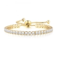 Adjustable 3mm gold-plated tennis bracelet featuring square-cut clear cubic zirconia stones - 3mm Square / Light Gold With White Zirconia