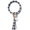 Black and white checkerboard leather bracelet keychain with gold ring and tassel charm - Black White Grid