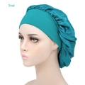 Teal satin sleep bonnet for women featuring a wide elastic band and smooth silk texture - Adjustable / Teal