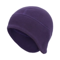 Detail view of purple fleece winter sports cap with ear protection and tight stitching - One Size / Dark Purple