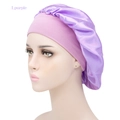 Wide-band elastic satin sleep cap in light purple glossy finish for hair care protection - Adjustable / Bright Purple
