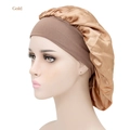 Elastic wide band gold satin bonnet for hair protection and night sleeping - Adjustable / Gold