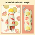 Mini folding sun umbrella with orange grapefruit print and matching hard capsule case - Eyeglass Case / 6 Ribs / Fruit-Grapefruit