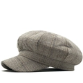 Berretto newsboy classico in lana a quadri grigio-marrone con visiera in stile retrò - M (56-58cm) / Cachi
