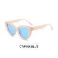 Cat eye sunglasses with jelly pink translucent frame and sky blue lenses in color C7 - Jelly Pink Frame Blue Lens