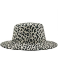 Sombrero de fieltro de lana con estampado de leopardo y ala ancha para moda de invierno - Talla Única 58cm / Crema