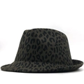 Olive green leopard print wool felt fedora with rolled brim for men and women - M (56-58cm) / Green Leopard