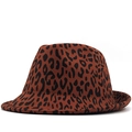 Classic red-brown wool felt fedora with stylish leopard print pattern for winter fashion - M (56-58cm) / Wine Red Leopard
