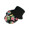 Detail of reversible canvas bucket hat showing solid black and tropical floral print side - M(56-58cm) / Flower Black