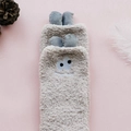 Beige coral fleece mid-calf socks with cute cartoon embroidery and soft texture - One Size / Khaki