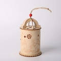 Hollow wooden Christmas lantern with Nativity scene, LED light, and red wooden bead detail - Style 2-Cylindrical Nativity