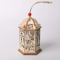 Luminous hollow wooden Christmas lantern with laser-cut forest scene and LED lights - Style 6-Hexagonal House