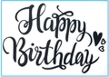 Black cursive Happy Birthday sticker with heart icons for balloon party decorations - Birthday 08 / Black
