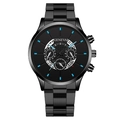 Classic Geneva black stainless steel business watch with blue markers and calendar dial - Blue Hands Black Dial Black Band (Curved End)