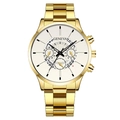 Geneva men's business watch with golden steel band and white multi-dial display - White Dial Gold Band (Curved End)