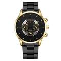 Geneva men's business quartz watch featuring gold alloy case and black steel band - Black Dial Gold Case Black Band (Curved End)
