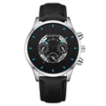 Classic men's Geneva business quartz watch with silver metal case and black leather strap - Black Dial Silver Case Black Strap