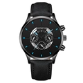 Montre à quartz pour hommes avec cadrans bleus et bracelet en cuir noir - Aiguilles Bleues Cadran Noir Boîtier Noir Bracelet Noir