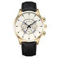 Business quartz watch with gold alloy case, cream dial and black leather strap - White Dial Gold Case Black Strap