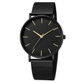 Minimalist men's quartz watch with black mesh strap and gold indices on black dial - Gold Hand Black Dial Black Case Black Strap