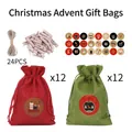 Christmas advent calendar set with 24 red and green drawstring bags, clips and stickers - Red & Green Burlap 10*14CM