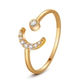 Elegant 18K gold open ring featuring a sparkling zircon crescent moon and star design - Moon Style (02KC金月亮#4999)