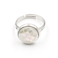 Silver adjustable ring featuring a round white mosaic shell stone setting - Adjustable Open / White Shell
