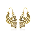 Boucles d'oreilles gothiques rétro avec crâne ajouré en finition dorée brillante - Or Antique