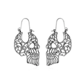 Boucles d'oreilles gothiques tête de mort évidée en argent antique pour Halloween - Argent Antique