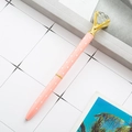 Pink metal ballpoint pen with white polka dots and a large diamond crystal on top - Light Pink with White Dots (Gold)