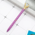 Purple crystal ballpoint pen with white polka dots and a large diamond top topper - Purple with White Dots