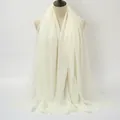 Creamy white crinkled cotton linen scarf with soft fringe edges for women - Milky White